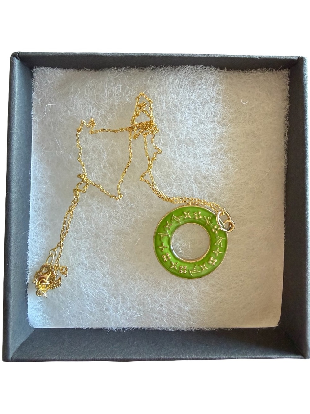 Gold Chain Necklace with Green Circular LV Pendant
